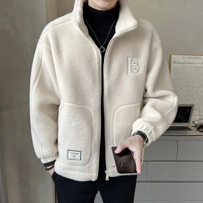 Winter Polar Fleece Male Coat Jacket For Men Solid Color Loose Warm Fashion Streetwear-style Man Luxury Jacket Fleeced Clothing