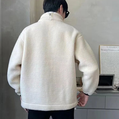 Winter Polar Fleece Male Coat Jacket For Men Solid Color Loose Warm Fashion Streetwear-style Man Luxury Jacket Fleeced Clothing