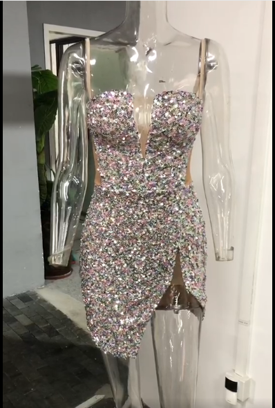 Silver Deep V-neck Sequin Party Dress